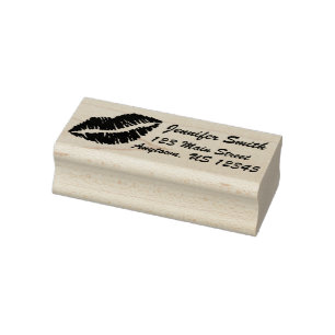 Lipstick Lips Kiss Print Personalised Address Rubber Stamp