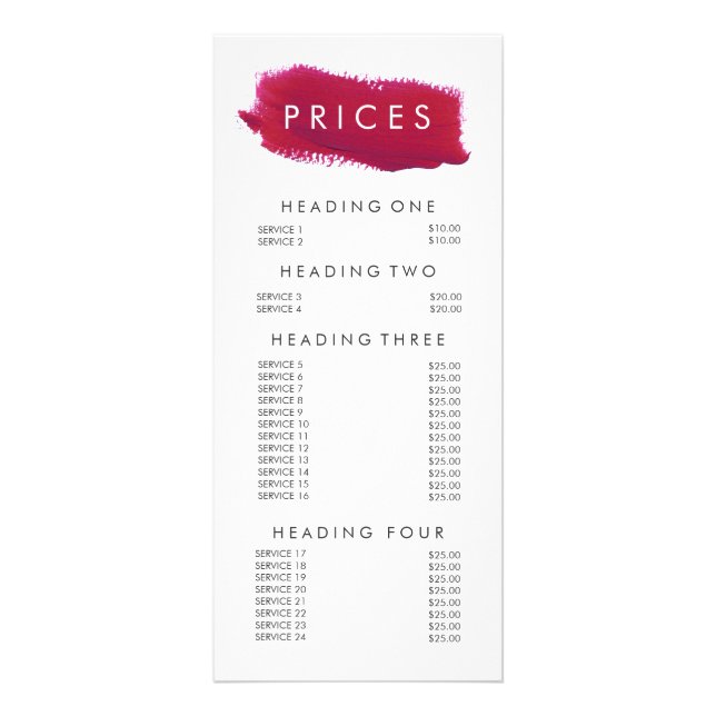 Lipstick Make Up Artist Beautician Menu Price List (Front)