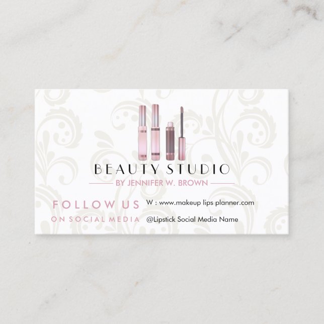 Lipstick Makeup rose gold beauty salon elegant Business Card (Front)