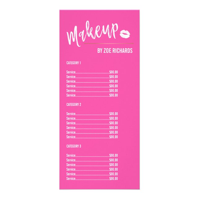 Lipstick Mark Pink Makeup Beauty Salon Price List Rack Card (Front)