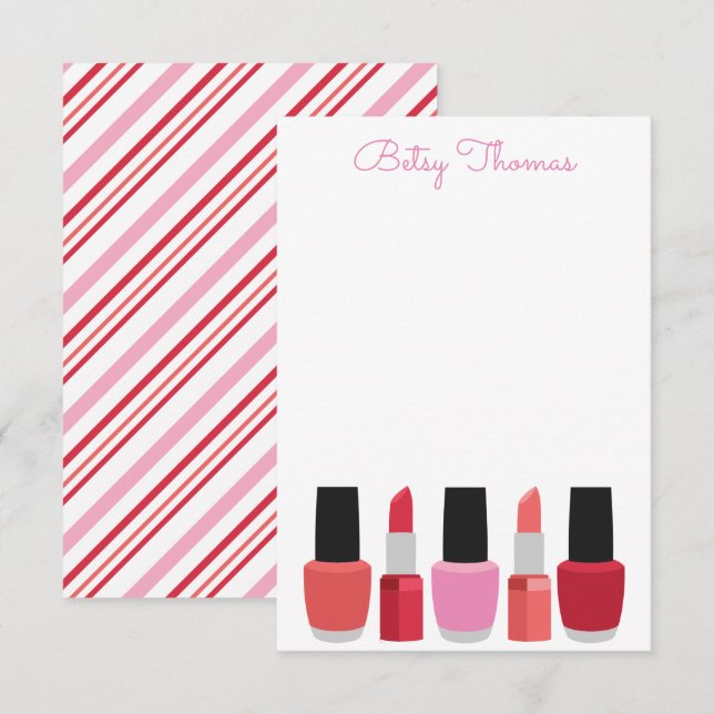 Lipstick & Nail Polish Personalised Note Cards (Front/Back)