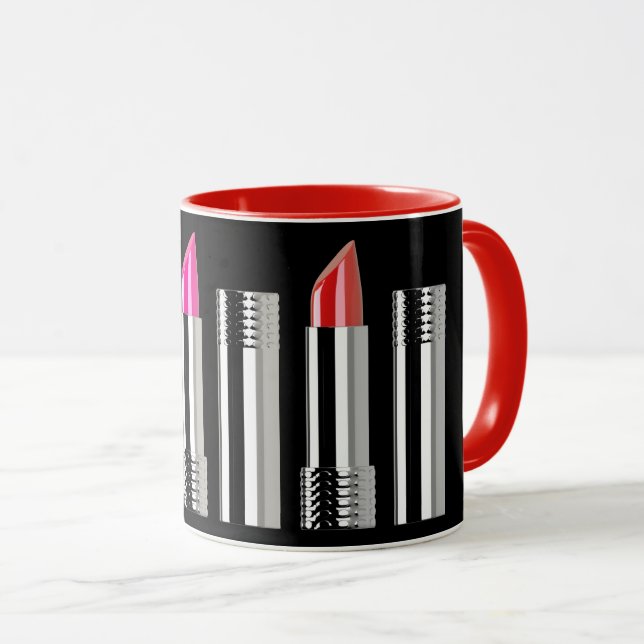 Lipstick pattern beauty cosmetology black red pink mug (Front Right)