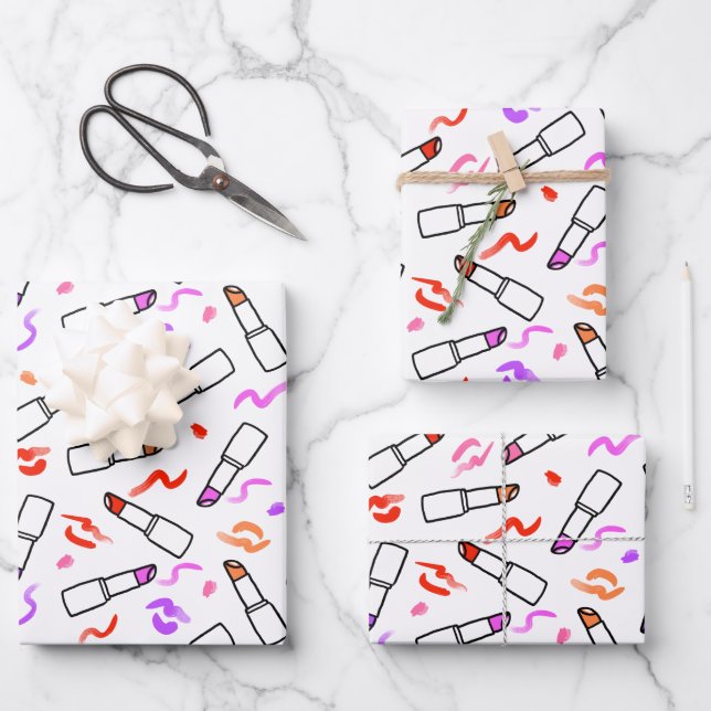 Lipstick Pattern Wrapping Paper Sheet (Front)