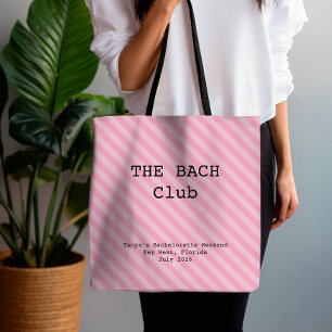 Lipstick Pink Striped Bridesmaid Bachelorette Tote Bag