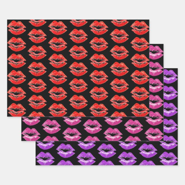 Lipstick Print Kisses Collection Wrapping Paper Sheet (Set)