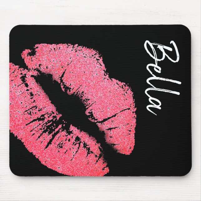 Lipstick print pink lip stain black white cute  mouse mat (Front)