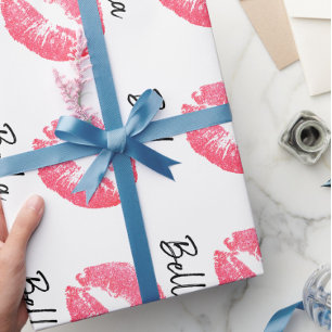 Lipstick print pink lip stain black white cute  wrapping paper