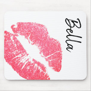 Lipstick print pink lip stain kiss white  mouse mat