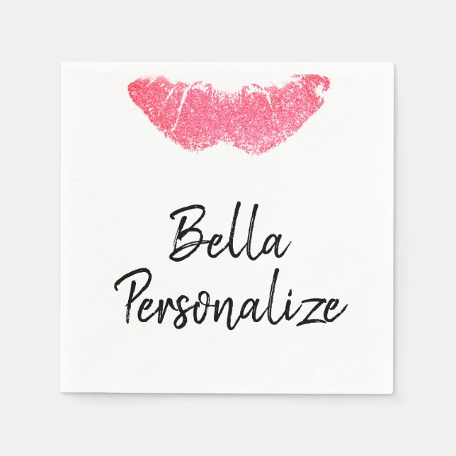 Lipstick print pink lip stain  napkin (Front)