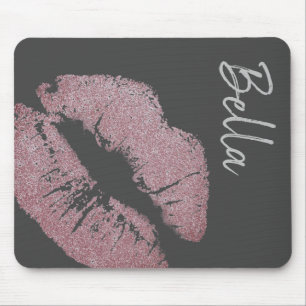 Lipstick print purple pink lip stain grey cute mouse mat