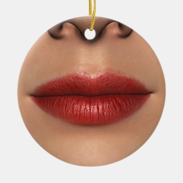 Lipstick Red Female Lips Close up Ceramic Tree Decoration (Front)