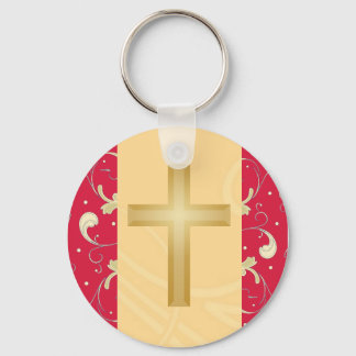 Lipstick Red, Gold, Christian Cross, Damask Favour Key Ring