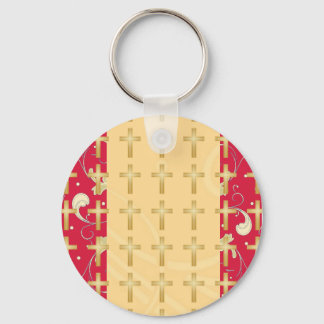 Lipstick Red, Gold, Christian Cross, Keychain