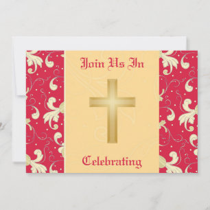 Lipstick Red, Gold, Christian, Wedding Invitation