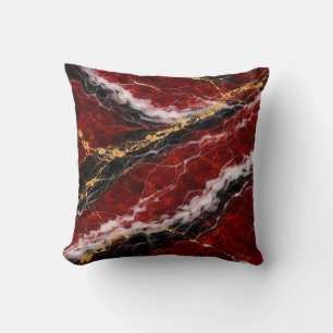 Lipstick Red Marble with Black, White & Gold Veins Cushion