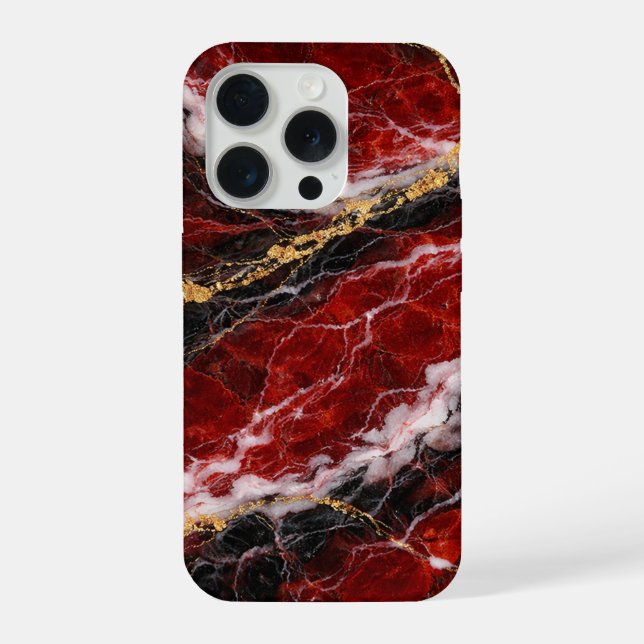 Lipstick Red Marble with Black, White & Gold Veins iPhone Case (Back)