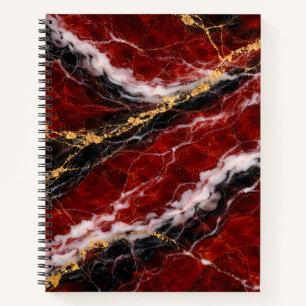 Lipstick Red Marble with Black, White & Gold Veins Notebook