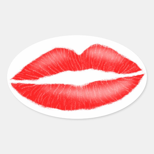 Lipstick Red Seductive Female Lips Oval Sticker (Front)