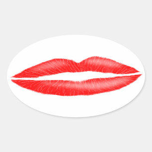 Lipstick Red Seductive Female Lips Oval Sticker