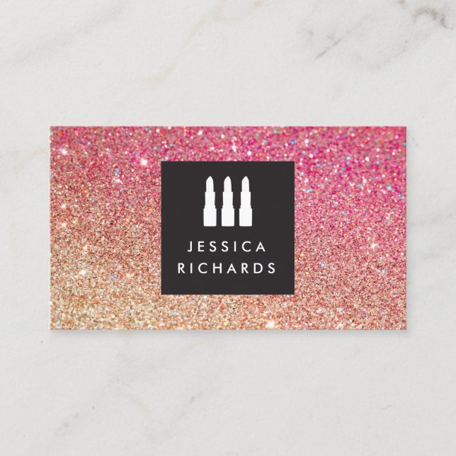 Lipstick Trio Logo Makeup Artist Glitter Ombre II Business Card (Front)