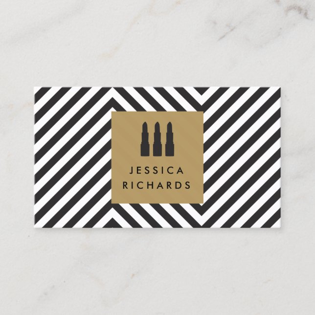 Lipstick Trio Logo with Retro Black/White Pattern Business Card (Front)