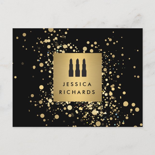 Lipstick Trio with Faux Gold Confetti Dots Makeup Postcard (Front)