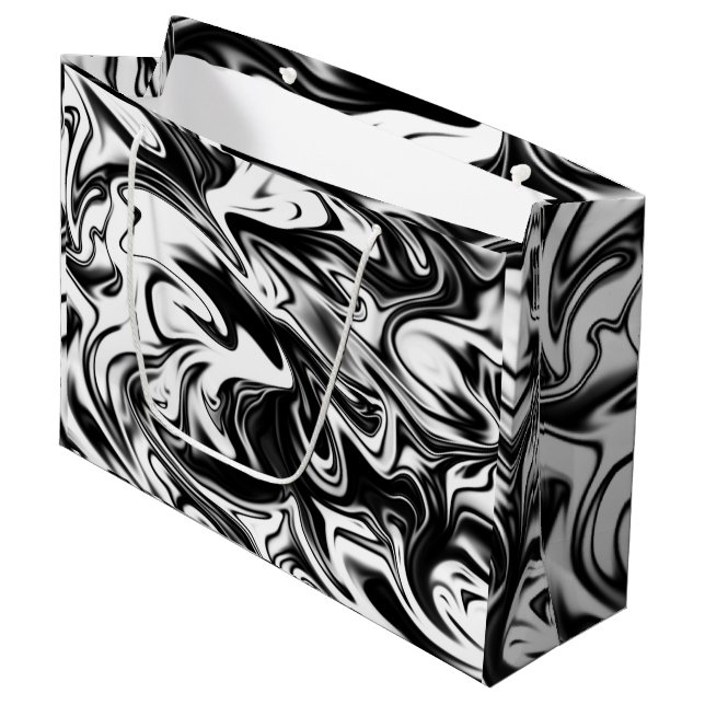 Liquefied Black White Marble, Large Gift Bag (Front Angled)