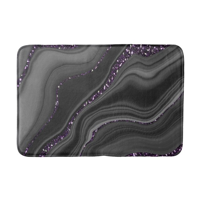 Liquid Black Grey White Agate Glitter Dream #1 Bath Mat (Front)