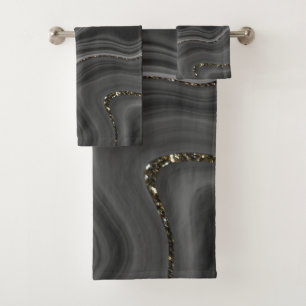 Liquid Black Grey White Agate Glitter Dream #2 Bath Towel Set