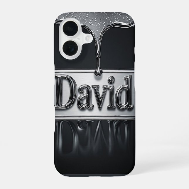 💧 Liquid Chrome “David” Flow Metallic Name Luxe iPhone 16 Case (Back)