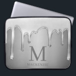 Liquid Chrome Drips Silver Metal Monogram Laptop Sleeve<br><div class="desc">Liquid Chrome Drips Silver Metal Monogram laptop sleeve with our trendy faux liquid chrome dripping on a silver metallic background with your custom monogram and name. Please contact us at cedarandstring@gmail.com if you need assistance with the design or matching products.</div>