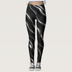 Liquid Chrome Motion Pattern Futuristic Women’s Leggings