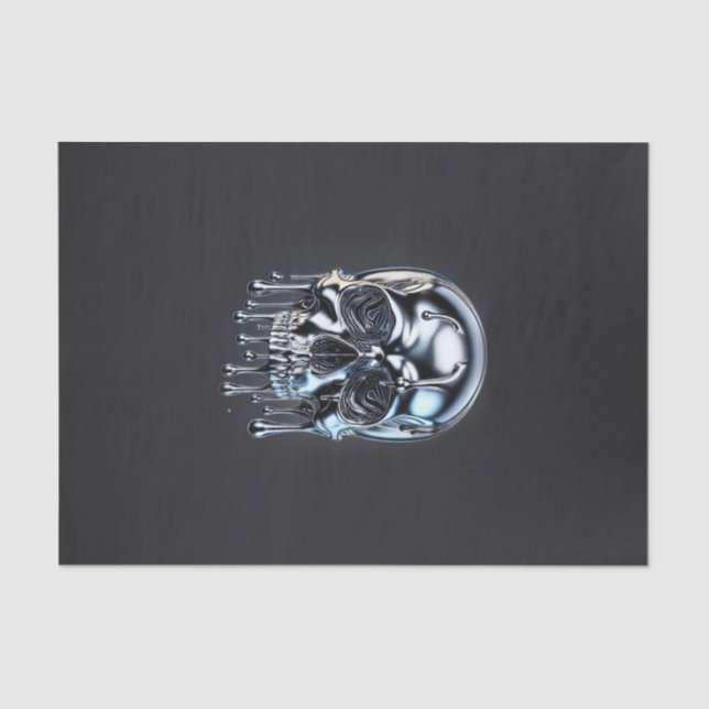 Liquid Chrome Silver Drip Skull Halloween Party Tissue Paper (Front)