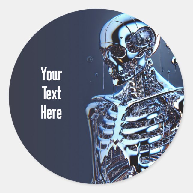 Liquid Chrome Silver Skeleton Robot Birthday Party Classic Round Sticker (Front)