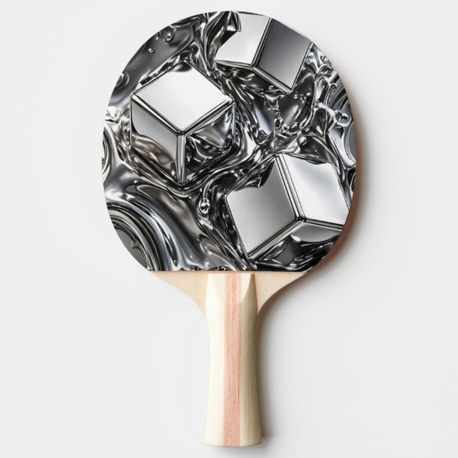 Liquid Chrome Skateboard - Mirror Silver Metal Ping Pong Paddle (Front)