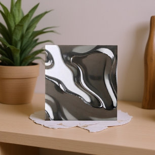 Liquid Chrome Waves Abstract Metallic Tile