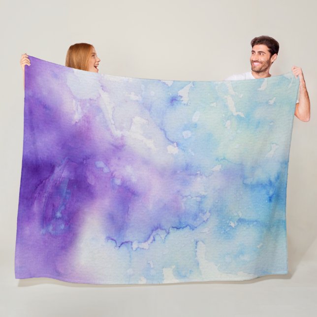Liquid Colour Watercolor Blue & Purple Splash Fleece Blanket (In Situ)