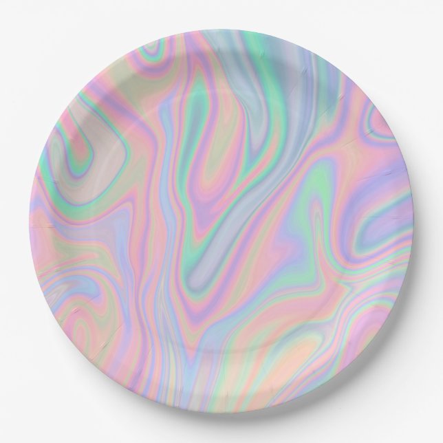 Liquid Colourful Abstract Rainbow Paper Plate (Front)