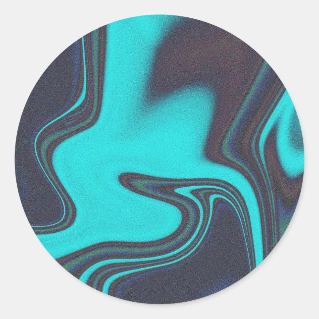 Liquid cyan marble colour gradient rounded sticker (Front)