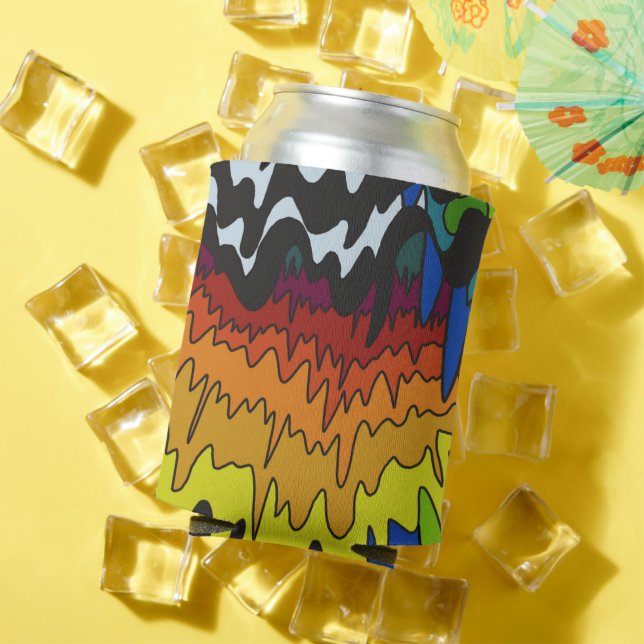 Liquid Drip Colourful Groovy Stripe Trippy Pattern Can Cooler (In Situ Summer)