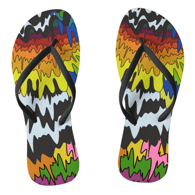 Liquid Drip Colourful Groovy Stripe Trippy Pattern Flip Flops (Footbed)