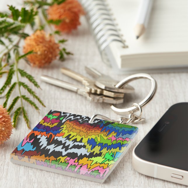 Liquid Drip Colourful Groovy Stripe Trippy Pattern Key Ring (Front Right)