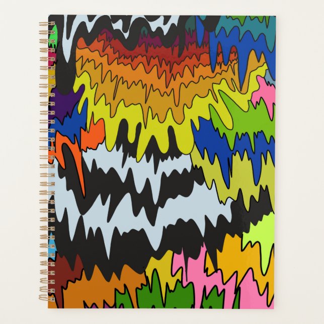 Liquid Drip Colourful Groovy Stripe Trippy Pattern Planner (Front)