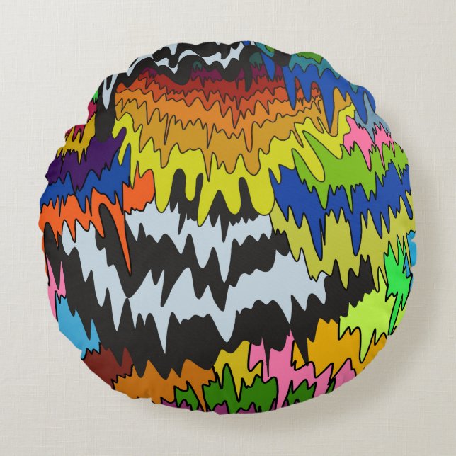 Liquid Drip Colourful Groovy Stripe Trippy Pattern Round Cushion (Front)