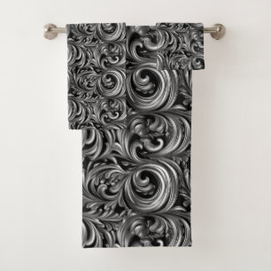 Liquid Elegance - Metallic Black liquid pattern Bath Towel Set