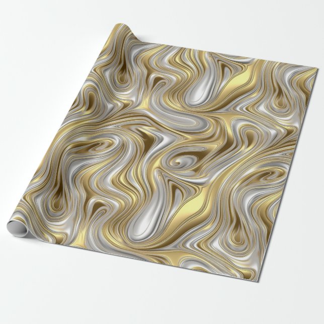 Liquid Elegance - Metallic liquid pattern Wrapping Paper (Unrolled)