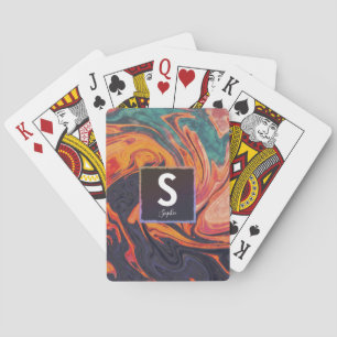 Liquid Elegant Marble Name Monogram Playing Cards