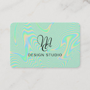Liquid Faux Green Holographic Texture Business Card