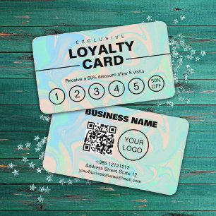 Liquid faux holographic iridescent texture QR code Loyalty Card