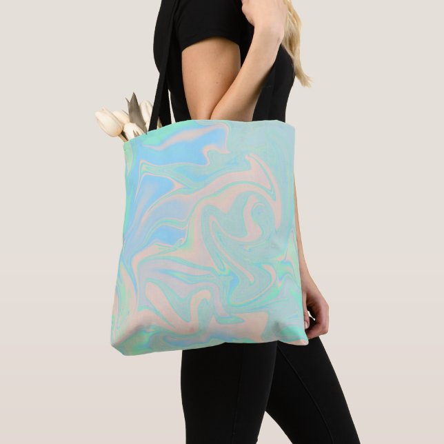 Liquid faux holographic iridescent texture tote bag (Close Up)